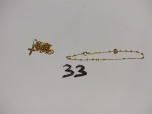 1 bracelet en or orné de petites boules (L16cm) et 1 collier en or cassé en 2 morceaux. PB 2,7g