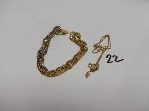 1 Bracelet en or bicolore maille tréssée (L19cm) et 1 chaîne en or cassée. PB 7,3g