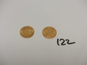 2 Pièces de 20Frs en or RF 1907/1911. PB 12,9g