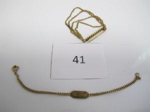 1 Broche ancienne en or (poinçon tête decheval),1 bracelet en or d'identité gravé "Gilbert".PB10g.