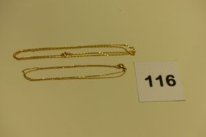 2 chaînes maille forçat en or (L40/48cm). PB 4,3g