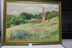 1 Tableau d'Yvonne KLEISS HERZIG : Minaret dans le champ de fleurs. Huile sur toile signée en bas à droite, dimenssions 60X81cm