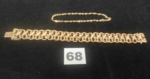 2 Bracelets, 1 articulé (L19cm) abimé et 1 fin torsadé (L21cm). Le tout en or. PB 29,5g