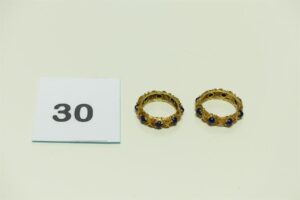 2 alliances en or ornées de pierres style Lapis Lazuli (Td51/54). PB 8,7g