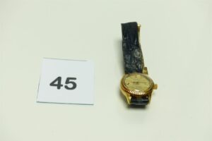 1 montre de dame de marque Difor Suisse Automatic boîtier et boucle de fermoir en or, bracelet cuir. PB 33,9g