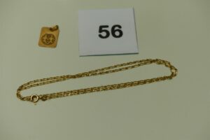 1 chaîne maille alternée en or (L50cm) et 1 pendentif en or signe du Gémeaux. PB 6,5g