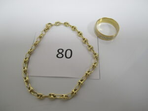 1 Bracelet en or maille grains de café (L18cm), 1 alliance 2 ors(TD59).PB 9,4g.