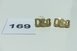 2 Boucles en or motif orné de petites pierres (fermoirs caoutchouc). PB 6,3g