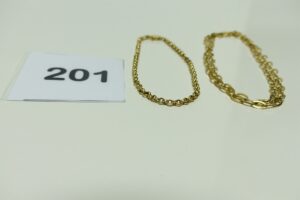 1 chaîne maille fantaisie en or (L44cm) et 1 bracelet maille jaseron en or (L19cm). PB 6,2g