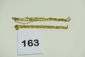 1 Bracelet maille tréssée en or 750/1000 (L 21cm, manque fermoir) et 1 chaîne cassée en or 750/1000. PB 6,6g