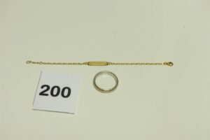 1 Bracelet maille alternée en or 750/1000 identité gravée (L 15cm) et 1 alliance en or 750/1000 intérieur gravé (Td60). PB 9,4g