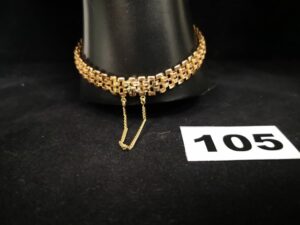 1 Bracelet maille articulée (L18cm) en or 750/1000 18k et sa chainette fine en alliage 585/1000 14k. PB 13,5g