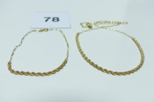 1 collier (L32cm) et 1 bracelet (L10cm). Le tout en or 750/1000 et motif central tressé. PB 3,6g