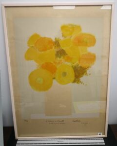 CATHELIN lithographie "fleur jaune" daté 1975 et numerotée 25/50 dedicacée, (57x47cm)