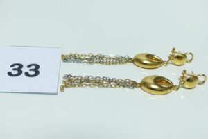 1 Paire de pendants en or 750/1000 à décor de chaînettes bicolores. PB 8,5g
