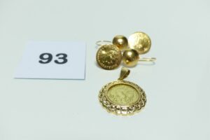1 Pendentif et 1 paire de pendants ouvragés en or 750/1000. PB 6,4g