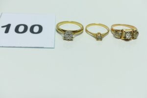 3 bagues en or 750/1000 ornées de petits diamants (td45,49 et 50). PB 6,7g