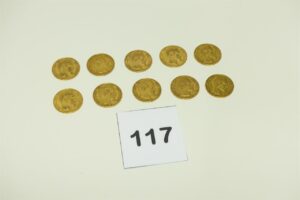 10 pièces de 20Frs en or 900/1000 NAPIII (1855A)(1856A)(3X 1857A)(2X 1858A)(3X 1860A). PB 64,2g