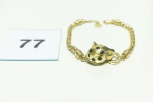 1 Bracelet maille colonne motif central à décor d'une tête de panthère ornée de petites pierres (L 17cm) en or 750/1000. PB 10,8g