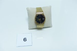 1 montre pour homme de marque Raymond Weil, boîtier en or 750/1000. PB 3,7g cadran à fond noir, dateur à 3 heures, bracelet en plaqué or (HS,L22cm)
