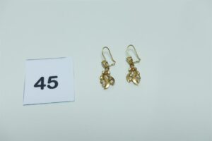 1 paire de pendants en or 750/1000 ornés de petites pierres. PB 5,3g