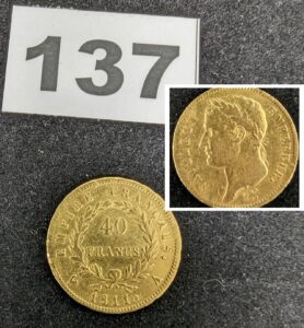 1 Pièces de 40fr Napoléon année 1811 en or 916/1000 22k. PB 12,7g