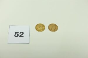 2 pièces de 20frs en or 900/1000 (1 RF1906)(1 NAPIII A1862). PB 12,8g