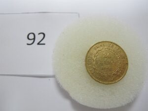 1 Pièce en or 22k(916/1000)de 20 FRS "Génie"de 1890 gravé"Dupré"en bas( médailleur français sous la révolution française).PB6,44g.