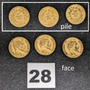 3 Pièces, Napoléon III de 20fr années 1859/1860/1856 en or 916/1000 22k. PB 19,3g