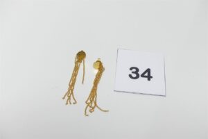 2 pendants à décor de fils maille jaseron en or 750/1000. PB 3,1g