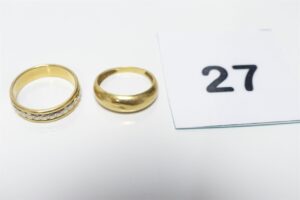 1 bague demi-jonc (Td51) et 1 alliance bicolore (Td55). Le tout en or 750/1000. PB 6,7g