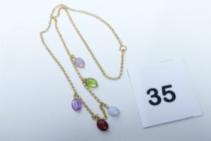 1 collier maille jaseron en or 750/1000 18k orné de 4 petites pierres de couleur L40cm). PB 4,3g