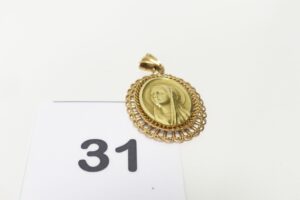 1 Médaille de la Vierge en or 750/1000 18k (H3cm). PB 8,3g