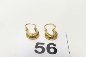 2 créoles ouvragées (paire) en or 585/1000 14k. PB 1,9g