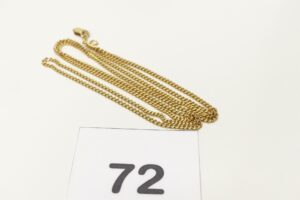 1 Chaîne maille gourmette en or 750/1000 18k (fermoir détérioré, L66cm).PB 10,1g
