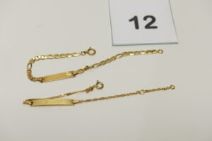 2 Bracelets gourmettes non gravées en or 750/1000 18k (L14cm). PB 4g