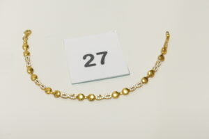 1 Bracelet maille articulée en or 916/1000 22k, motifs ornés de petites pierres (3 chatons vides, L19cm). PB 8,5g
