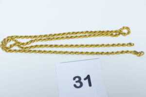 1 Collier maille corde en or 916/1000 22k (L58cm). PB 12,1g