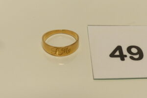 1 Bague initiales gravée, or 750/1000 18k (td56). PB 3,6g
