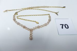 1 Collier et 1 bracelet assorti en or 750/1000 18k motif central orné de petites pierres (L42cm et 17cm). PB 18,3g