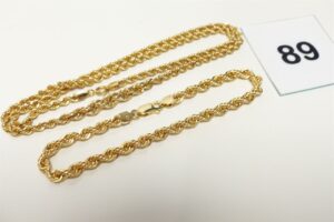 1 Collier et 1 bracelet maille corde en or 375/1000 9k (L44cm et L19cm). PB 8,7g