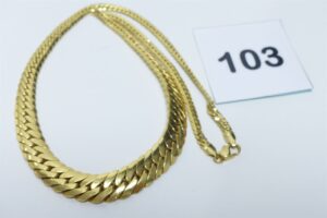 1 Collier maille anglaise en or 750/1000 18k (un peu usé, L42cm). PB 11,9g