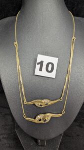 1 Collier fine maille orné de deux rangées de pierres (L40cm) en or 750/1000 18k. PB 12,68g