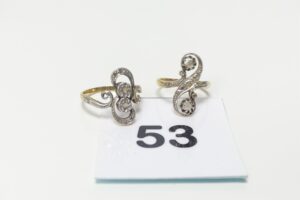 2 bagues en or 750/1000 et platine ornées de petits diamants TL rose(2 chaton vide sur chacune, Td53/56). PB 7,5g