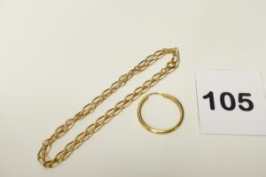 1 Chaîne maille alternée (Longueur 44cm) et 1 créole, le tout en or 750/1000 (18K). PB 7,9g