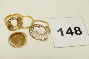 1 Lot de bijoux détériorés en or 750/1000 18k + motif en or 900/1000. PB 14,2g