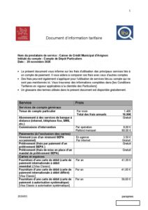 Document d'information tarifaire au 20 novembre 2026